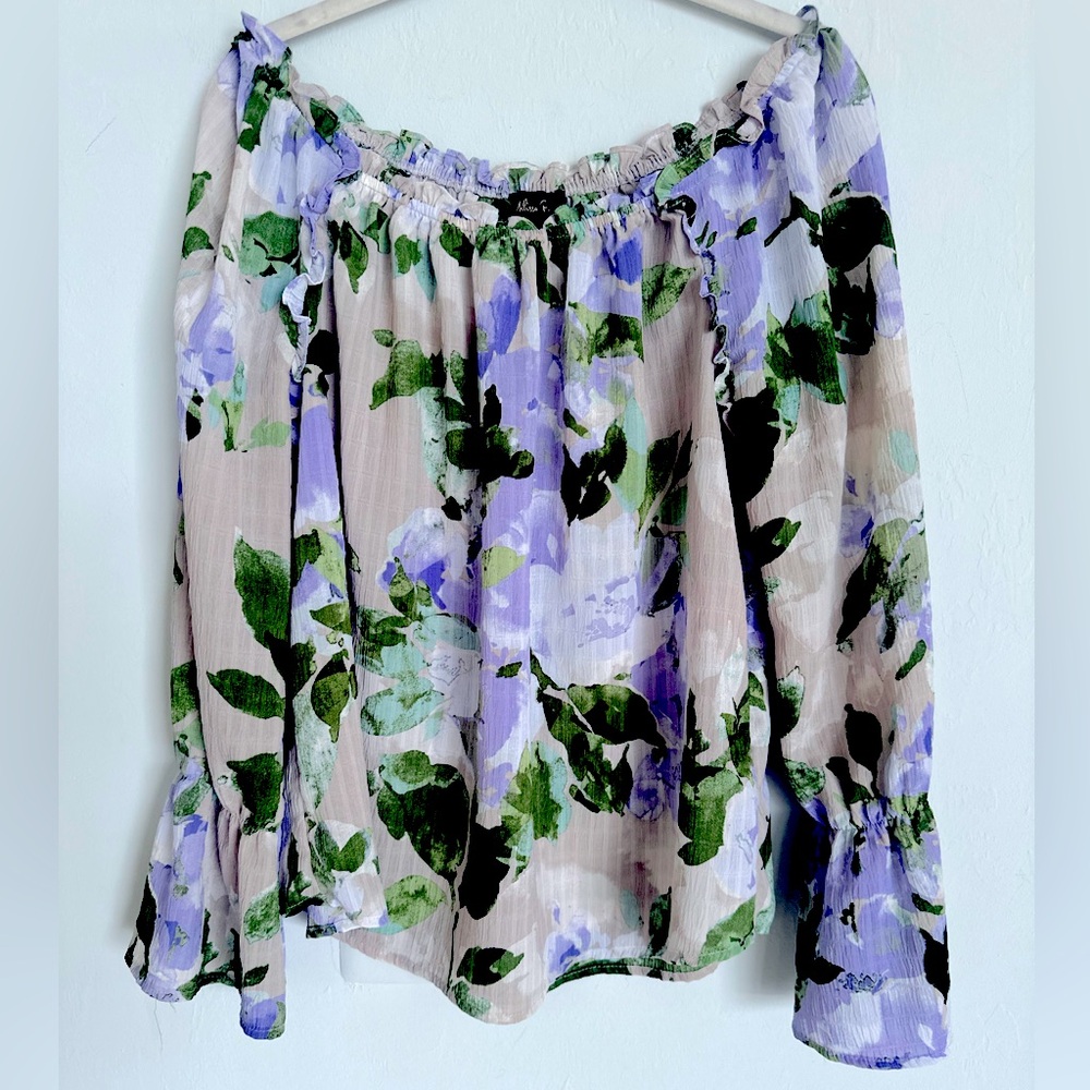 Melissa Paige Purple and Cream Ruffled Blouse